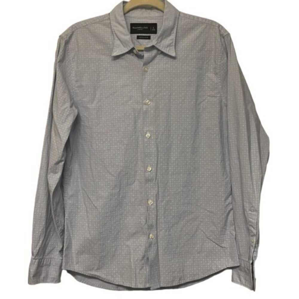 Abercrombie & Fitch Casual SUPER SLIM Button Down Shirt Light Blue Flowers Large